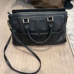 Black Tory Burch too handle and long strap bag with gold hardware